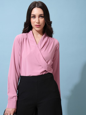 Tokyo Talkies Casual Solid Women Pink Top