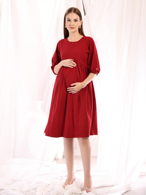 Zelena Women A-line Red Knee Length Dress