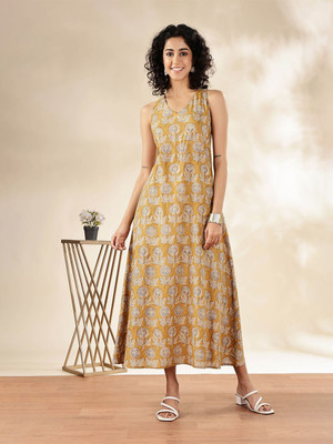 ANOUK Women A-line Yellow Midi/Calf Length Dress