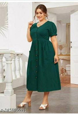 Neminath Women Fit and Flare Green Maxi/Full Length Dress