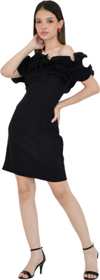 AennaVarun Women A-line Black Above Knee/Mid Thigh Length Dress