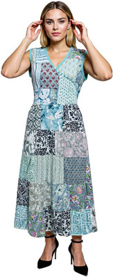 manu fashions Women A-line Light Blue Midi/Calf Length Dress