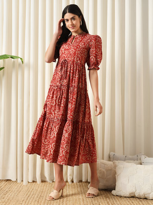 ZWERLON Women A-line Red Midi/Calf Length Dress