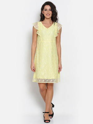 MARC LOUIS Women Fit and Flare Yellow Mini/Short Dress
