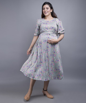 mamma's maternity Women A-line Multicolor Midi/Calf Length Dress