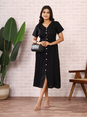 Siddiqa Creation Women Solid A-line Kurta(Black)