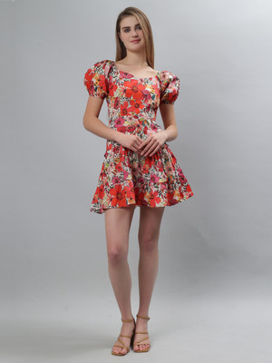 etraana Women Fit and Flare White Above Knee/Mid Thigh Length Dress