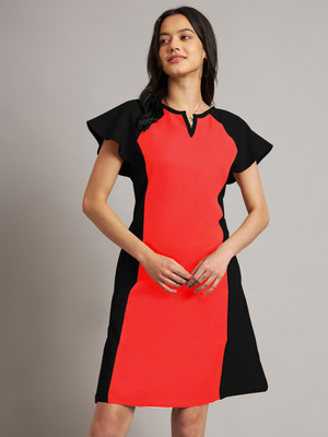 BRINNS Women A-line Black, Red Above Knee/Mid Thigh Length Dress