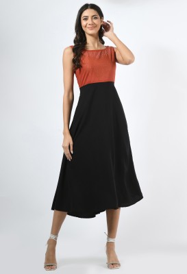 NOBEY Women A-line Black, Orange Dress