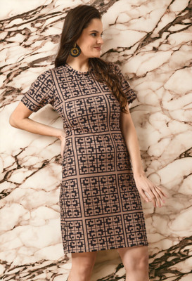 HouseOfCommon Women Bodycon Brown Knee Length Dress