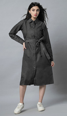 Tripursundari Fashion Women A-line Black Midi/Calf Length Dress