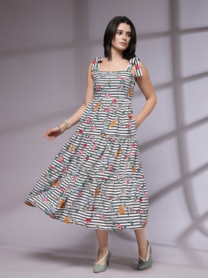 KASSUALLY Women Fit and Flare Black Midi/Calf Length Dress