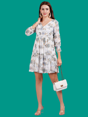 Fashion Point Women Gathered Grey Above Knee/Mid Thigh Length Dress