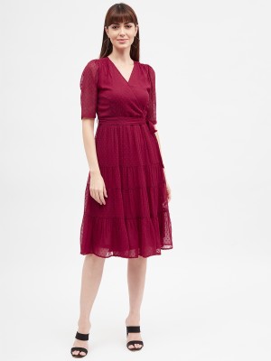 HARPA Women Fit and Flare Maroon Dress