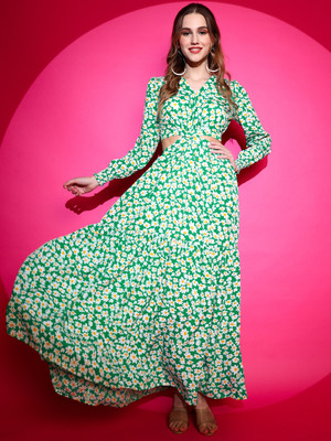 Sheetal Associates Women Fit and Flare Green Maxi/Full Length Dress