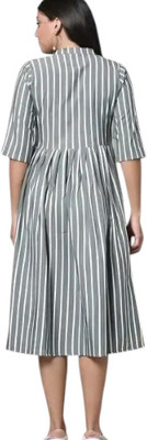 Texpa Pl Women Striped Straight Kurta(Red, Grey)