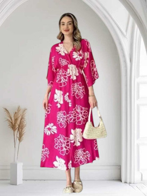 BRAVAL TEXTILE Women Fit and Flare Pink Maxi/Full Length Dress