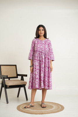 Goodhand Women Peplum Pink Midi/Calf Length Dress