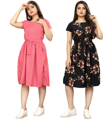 Nilkanth Fashion Women A-line Pink, Black Knee Length Dress