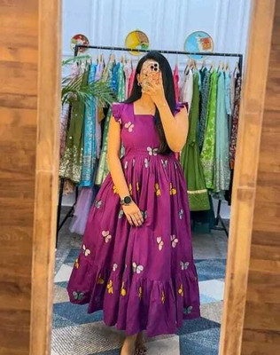Milastru Women Fit and Flare Purple Maxi/Full Length Dress