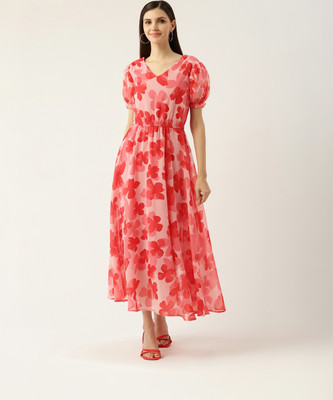 Deewa Women A-line Pink Maxi/Full Length Dress