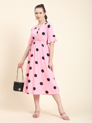 Deshi Girl Women A-line Black, Pink Midi/Calf Length Dress