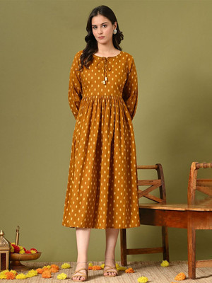 Sangria Women A-line Yellow Midi/Calf Length Dress