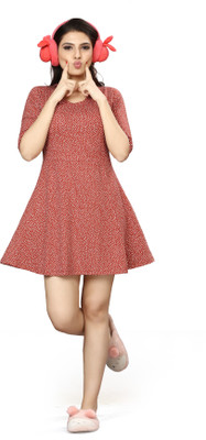 S & M Women Fit and Flare Orange Above Knee/Mid Thigh Length Dress