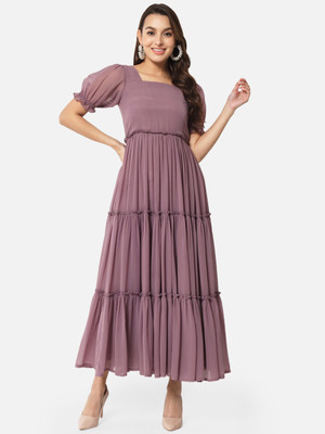 ALL WAYS YOU Women Gathered Purple Midi/Calf Length Dress