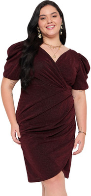 wild U Women Bodycon Maroon Knee Length Dress