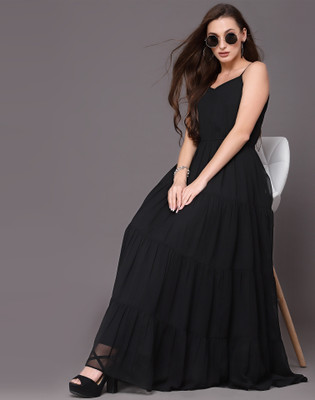 Selvia Women A-line Black Maxi/Full Length Dress