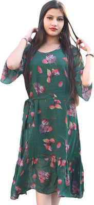NICKSDESIGN Women A-line Multicolor Below Knee Dress