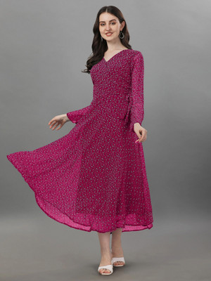 Fashion2wear Women A-line Pink Midi/Calf Length Dress