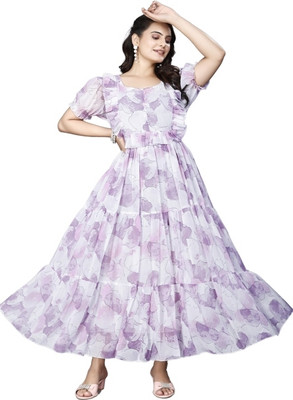 Parth Creation Women Fit and Flare Purple Maxi/Full Length Dress