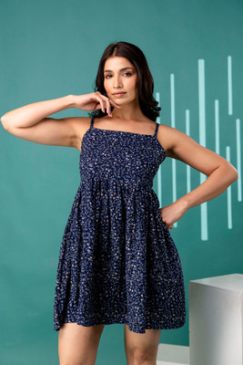 JYOTISHA Women A-line Dark Blue Above Knee/Mid Thigh Length Dress