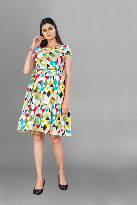 SITARAM FASHIION Women Fit and Flare Multicolor Knee Length Dress