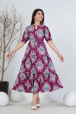 INSTA CRAFT Women Asymmetric Maroon Knee Length Dress