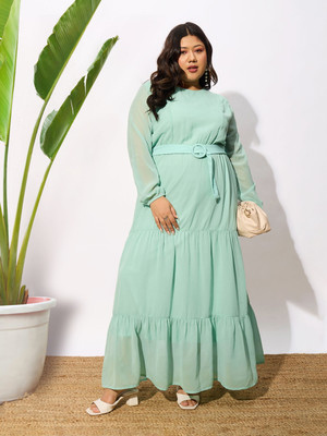 SASSAFRAS Curve Women A-line Green Maxi/Full Length Dress