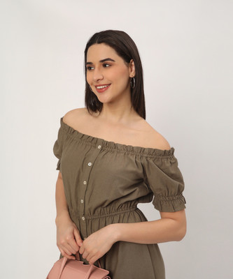R&B Women A-line Dark Green Midi/Calf Length Dress