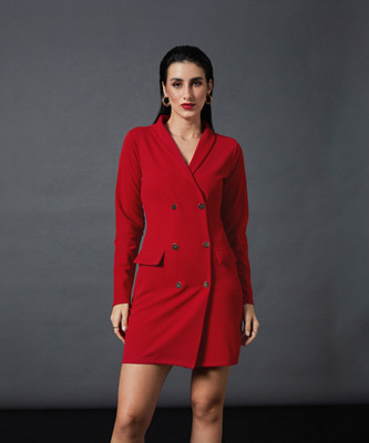 SASSAFRAS Women Shirt Red Above Knee/Mid Thigh Length Dress