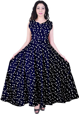 HouseOfCommon Women Maxi Blue, White Full Length Dress
