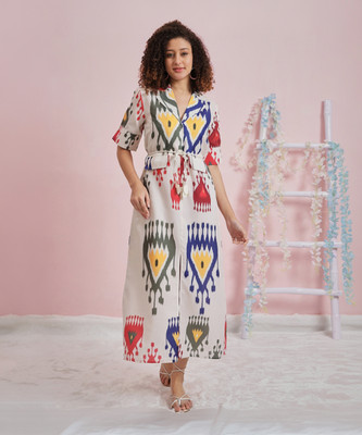 ATHENA Women A-line Multicolor Midi/Calf Length Dress