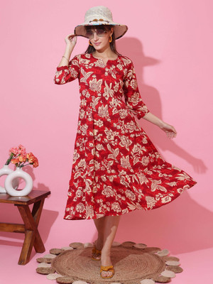 Sheetal Accociates Women Fit and Flare Red Midi/Calf Length Dress