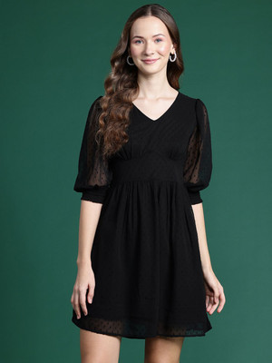 Mast & Harbour Women A-line Black Above Knee/Mid Thigh Length Dress