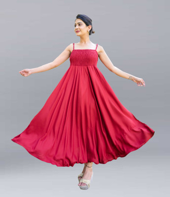 METRONAUT Women Gown Maroon Ankle Length Dress