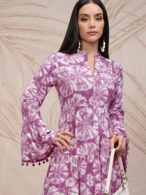 Vishudh Women Fit and Flare Purple Midi/Calf Length Dress