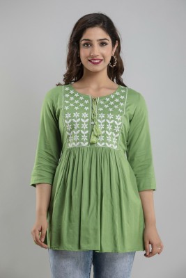 ASHISH PRINT Casual Embroidered Women Light Green Top