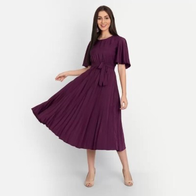 amar fashion Women Pleated Purple Dress