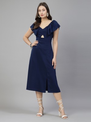 AAYU Women A-line Dark Blue Dress