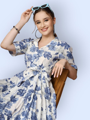 HouseOfCommon Women Fit and Flare White Below Knee Dress
